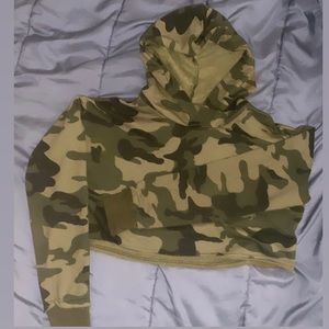 Cami print long sleeve crop top with hoodie